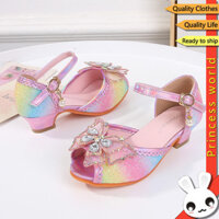 Giày Trẻ Em Giày Cao Gót Cầu Vồng Gradient Kim Sa Lấp Lánh Bướm Tiệc Sinh Nhật Giày Công Chúa