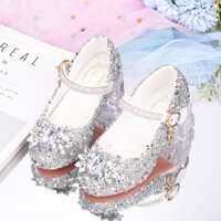 Giày trẻ em Giày cao gót công chúa Silvery Giày da pha lê