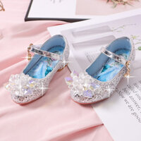 Giày Trẻ Em Giày Cao Gót Trắng Giày Công Chúa Elsa Bé Gái Da Pha Lê Tiệc Sinh Nhật Khiêu Vũ