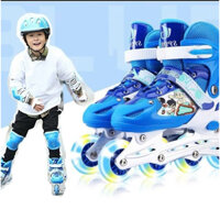 Giày trượt ba tin Trẻ em tặng mũ mũ bảo hộ tay chân bánh đầu có phát sáng Cho bé tập thể dục giày thể thao Kaki