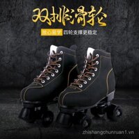 Giày trượt hai hàng màu đen và trắng mới Giày trượt patin người lớn Giày trượt patin bốn bánh trượt băng nhấp nháy nam và nữ