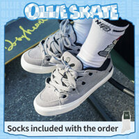 Giày trượt ván Bake18008 Ollieskate màu xám đậm, vải canvas da lộn, thời trang retro cho nam nữ # 1993 # 551`
