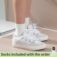 Giày trượt ván nam nữ Bake18025 Ollieskate vải canvas trắng da lộn thời trang retro # 551`