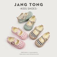 Giày Vải Bạt Đế Mềm Khóa Dán Mũi Tròn Màu Kẹo Sọc Ca Rô Phong Cách Hàn Quốc Cho Bé Gái Thời Trang