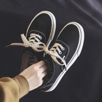 Giày vải bố Giày trượt ván dễ phối phong cách Hàn Quốc nữ sinh Giày Lười Caro đen mẫu mới xuân thu năm 2025