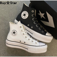 Giày vải canvas đen trắng Converse All-Star đế dày, cổ thấp, cổ cao H50W