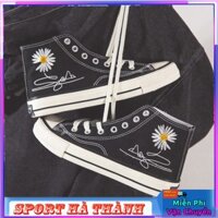 Giày vải cao cổ nữ - đen thêu hoa cúc