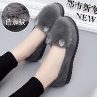 Giày Vải Cũ Nữ Đế Mềm Chống Trơn Trượt Đậu Hà Lan Giày Nữ Mùa Đông Len Giày Ngoài Mặc Lông Cừu Ấm Mẹ Cotton Giày Mùa Đông