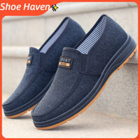 Giày Vải Người Cao Tuổi Trung Niên, Giày Nam, Giày Đi Bộ Màu Tối Giày Lười