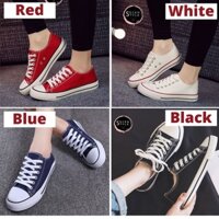 ☋▼Giày vải nữ - giày nam, một đôi giày vải trắng sọc đỏ lá trắng sọc đen