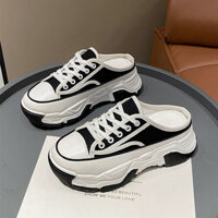 Giày vải nửa kéo Giày trắng Nữ phong cách Hàn Quốc Giày lười không gót chân