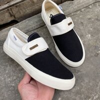 Giày Van Lười khoá dán Đen trắng xuất khẩu (Full box)