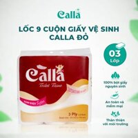 Giấy vệ sinh  Calla 3 lớp 9 cuộn màu đỏ không tắc bồn cầu, mềm mịn, không bụi không hoá chất tẩy trắng,  nguyên liệu Indonesia