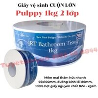 Giấy vệ sinh CUỘN LỚN Pulppy 1kg 2 lớp                         &nbsp(&nbspmềm mại thấm hút nhanh, 95x100mm, đường kính lõi 86mm, 100% bột giấy nguyên chất 165+- 2gsm&nbsp)