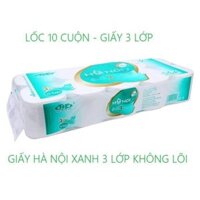 Giấy Vệ Sinh Hà Nội Silk 3 lớp không lõi Bịch 10 Cuộn Giấy Vệ Sinh Hà Nội Silk Chuẩn Dai Mịn [Giấy L3 - Xanh không lõi nặng 15kg]