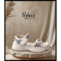 Giày Xăng đan nữ quai hoạ tiết caro