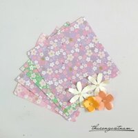 Giấy xếp hạc, giấy origami "Hoa in 2 mặt mẫu 1" 16 tờ