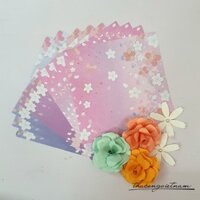 Giấy xếp hạc, giấy origami "Hoa in 2 mặt mẫu 2" 16 tờ