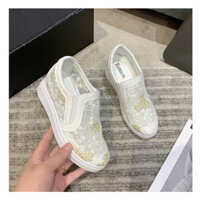 Giày Xô Slip-On Bên Trong Tăng Chiều Cao Giày Thể Thao Giày Trắng Nhỏ Giày Nữ Mùa Hè Giày Vải Giày Trắng Lười Giày Bố Ren Thoáng Khí Lưới FREJ * * -
