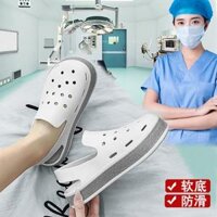 Giày y tá nữ dép đi trong phòng phẫu thuật đế mềm chống trượt Bao Đầu nửa kéo bảo vệ công việc y tế ICU giày lỗ làm việc dép crocs y tế
