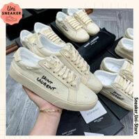 Giày YSL PARIS , Giày Saint Laurent Màu Kem Vải Canvas Bản Cao Cấp