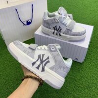 Giày_MLB Chunky Liner Mid Ny xám dán, Giày Thể Thao MLB Chunky Liner Mid Ny xám quai dán cổ cao
