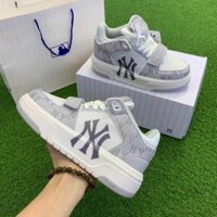 Giày_MLB Chunky Liner Mid Ny đen xám dán, Giày Thể Thao MLB Chunky Liner Mid Ny đen quai dán cổ cao