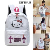 GIFTHUB Túi đi học , Ba lô Hello Kitty chống nước nhẹ, Túi xách in hình hoạt hình đa năng dung tích lớn