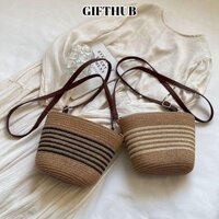 GIFTHUB Túi tote nữ , Túi đeo vai dệt dung tích lớn thủ công, Túi xách nữ dệt ống hút cầm tay