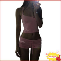 Gigicloud 2 Chiếc Trang Phục Nữ Muỗng Cổ Dây Crop Tank Tops Quần Short Mini Lắp Tập Luyện Mùa Hè Bộ