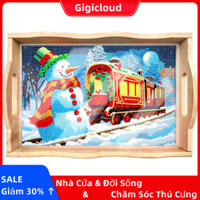 Gigicloud Giáng Sinh Kim Cương Sơn Đĩa Ăn Bằng Gỗ Có Tay Cầm Bên Cạnh Bộ Đồ Ăn Handmade Khay Quản Lý Cho Món Ăn Nhẹ