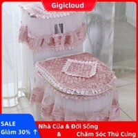 Gigicloud Set 3 Miếng Lót Bồn Cầu + Nắp Bồn Cầu + Ghế Ngồi toilet Bằng Vải flannel In Ren Trang Trí Nhà Cửa