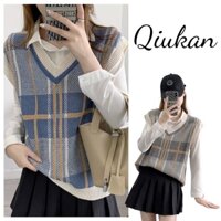 Gile len kẻ form rộng phong cách Hàn Quốc, Áo gile len dệt mềm mịn phối sơmi sang chảnh