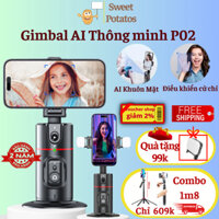 Gimbal P02 có nhận diện khuôn mặt, Giá đỡ điện thoại dùng remote, camera AI livestream, selfie, tay cầm chống rung