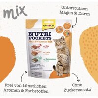 Gimcat Nutri Pockets Malt & Vitamin Mix 150g - vị thịt bò, cá hồi và cỏ mèo