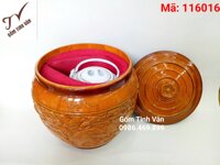 gio am hoa van tram khac noi, dung tich 1.5l, mau nau vang, ma 116016, cao 24 cm, dk 22 cm, gom su bat trang tinh van