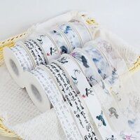 Gió bánh ruy băng ren buộc tóc in thư pháp mực phong cách nhà Đường phong cách Trung Quốc thủ công tự làm thắt lưng buộc dây màu