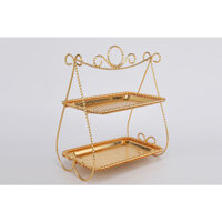 Giỏ Bánh Vàng 2 Tầng Chữ Nhật - Tròn  ,Khay Bánh 2 Tầng ,Kệ bánh Sinh Nhật, Khay Decor