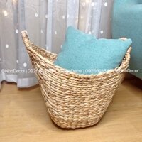 Giỏ bèo tây (lục bình) đa năng đựng đồ trang trí/ Hyacinth storage basket with handle natural color