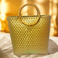 Giỏ Đan Nhựa,Giỏ Đơn Giản Quai tre,Túi Xách Đan Thủ Công Handmade, Làn Nhựa Đi Chợ,Túi Xách Đẹp Đi Biển,Sọt đựng đồ