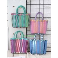 Giỏ Đan Nhựa,Giỏ Nhập Đan Tay, Túi Xách Đan Thủ Công Handmade, Làn Nhựa Đi Chợ,Túi Xách Đẹp Đi Biển,Sọt đựng đồ