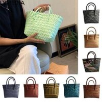 Giỏ dệt bãi biển LYMEDIA, Túi Tote mua sắm dệt thủ công vuông nhỏ, Túi quà lưu niệm dung tích lớn cầm tay đơn giản dành cho nữ Cô gái