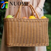 Giỏ dệt NUOMI, Mây có tay cầm Giỏ dã ngoại, Dụng cụ sắp xếp lưu trữ tại nhà Giỏ hoa dệt tay hình chữ nhật di động tại nhà