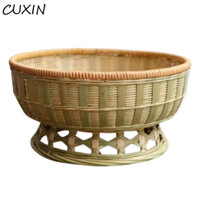 Giỏ dệt tre CUXIN, Giỏ trưng bày bánh mì thủ công phong cách mục vụ, Giỏ đựng trái cây tròn đa năng Retro sức chứa lớn Đồ ăn nhẹ