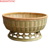 Giỏ Dệt Tre RADIANTSYNC, Giỏ Trưng Bày Bánh Mì Retro Thoáng Khí, Phong Cách Mục Vụ Thiết Thực Dung Tích Lớn Nhà Bếp Tròn Hộp Đựng Thực Phẩm Kẹo