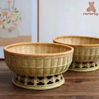 Giỏ dệt tre RERBRTY, Giỏ trưng bày bánh mì thoáng khí phong cách mục vụ, Đồ lặt vặt Người tổ chức Handmade Dung tích lớn Retro Giỏ trái cây Quà tặng