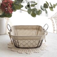 Giỏ Đựng Bánh Mì Hoa Quả Chữ Nhật Decor Vintage Bằng Sắt Đan Kèm Vải Lót