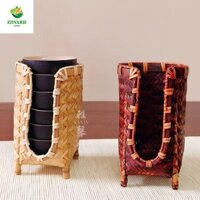 Giỏ đựng cốc trà AEROT, Giá đựng cốc dệt bằng tre phong cách Nhật Bản, Bộ trà Quà tặng tiết kiệm không gian cổ điển Hộp đựng cốc giấy thủ công Lễ trà