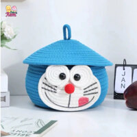 Giỏ đựng đồ bằng vải sợi bông dệt, Giỏ đựng hình Doraemon, heo hồng ngộ nghĩnh đựng đồ ăn vặt, đồ chơi, đồ dùng học tập