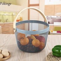 Giỏ đựng đồ cầm tay POKINGE, Bát đựng trái cây bằng sắt có tay cầm gấp sành điệu, Giỏ đựng rau củ đơn giản bền nhẹ sang trọng Phòng khách